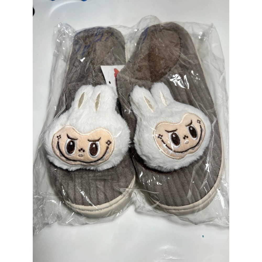 Size‎ 42-43 Plush Character Slippers Grey Faux Fur Corduroy Scuffs